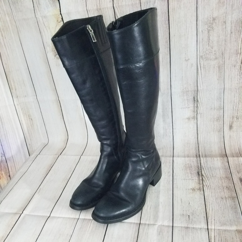 Corvari Knee High Black Leather Riding Boots